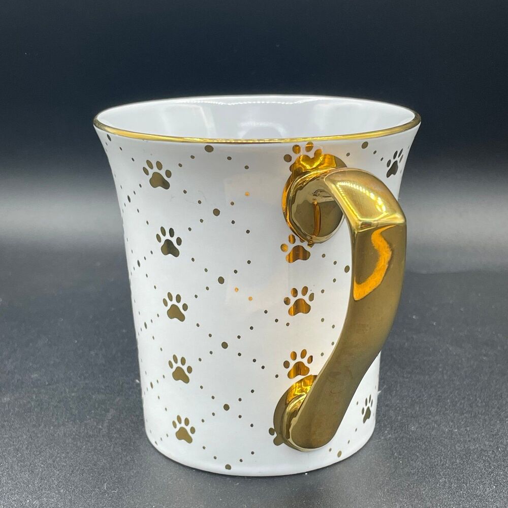 10 Strawberry Street Oversized Coffee Mug Gold Accent Pawprints Rim & Handle - Picture 3 of 8